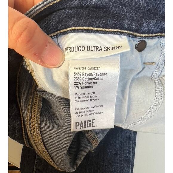 PAIGE Verdugo Ultra Skinny Jeans Women Size 26 Blue Distressed Ripped - Picture 7 of 9